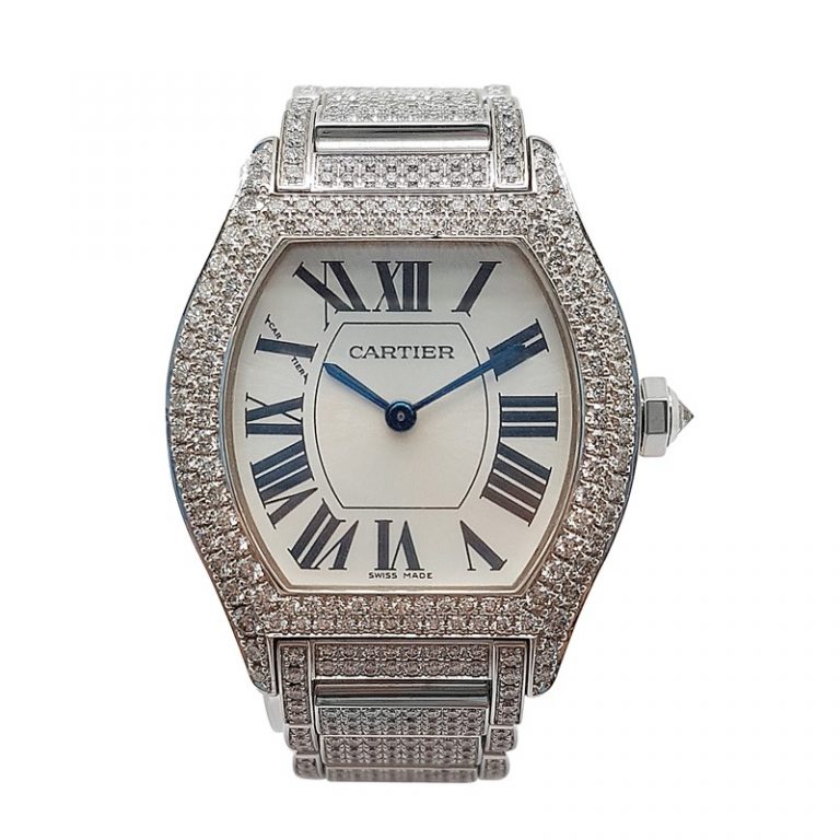 Cartier 18K White Gold Diamond Tortue Watch