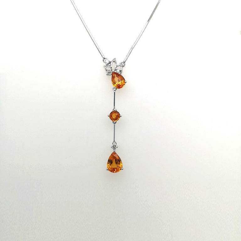 Orange Sapphire & Diamond Necklace