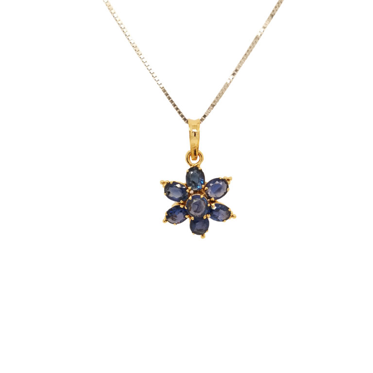 Blue Sapphire Gems Flower Shaped Pendant