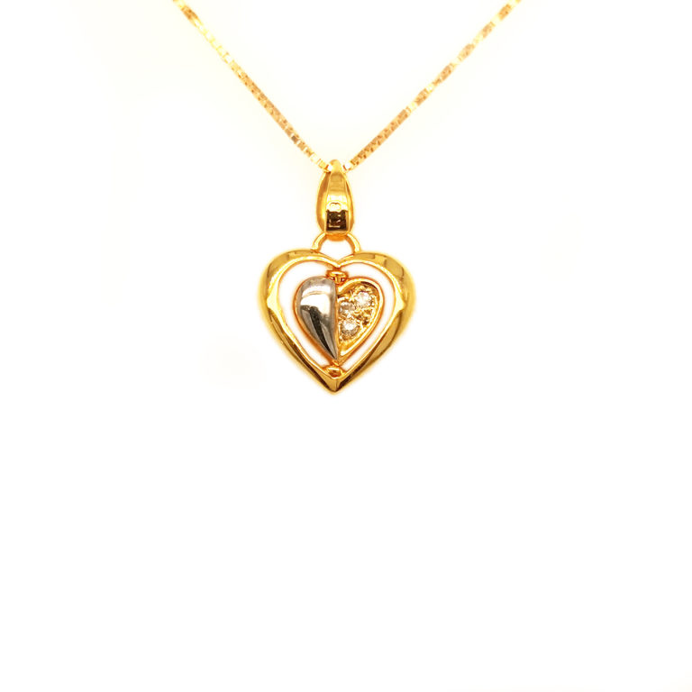 18K Yellow Gold 2 Tone Heart Diamond Pendant