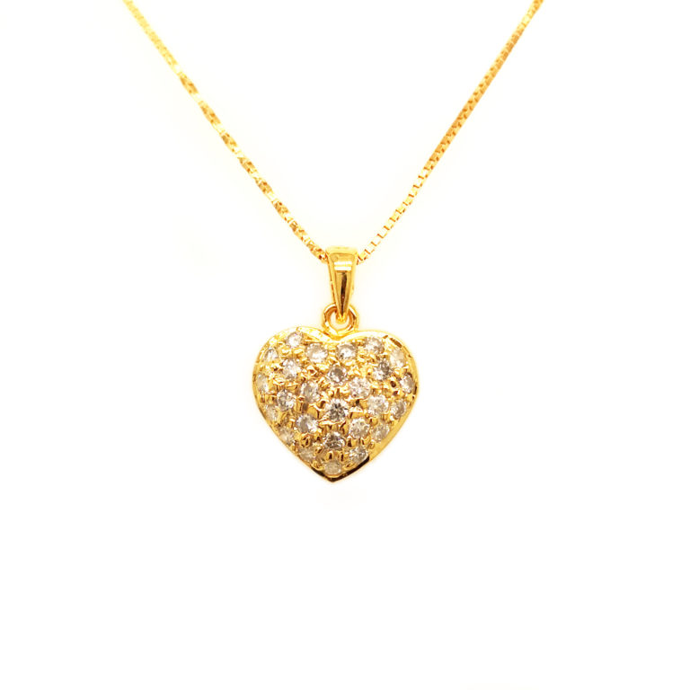 18K Yellow Gold Heart Diamond Pendant