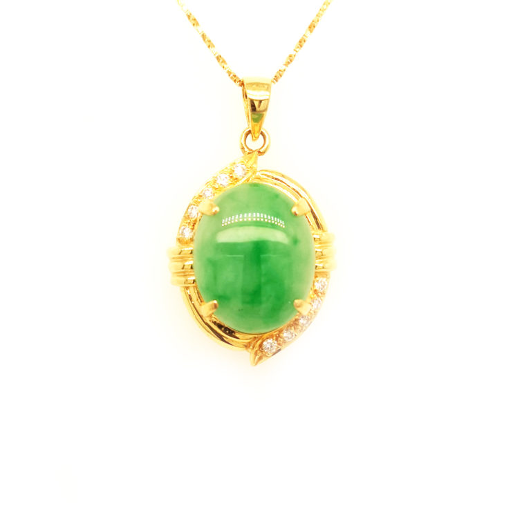 20K Yellow Gold Jade Diamond Pendant