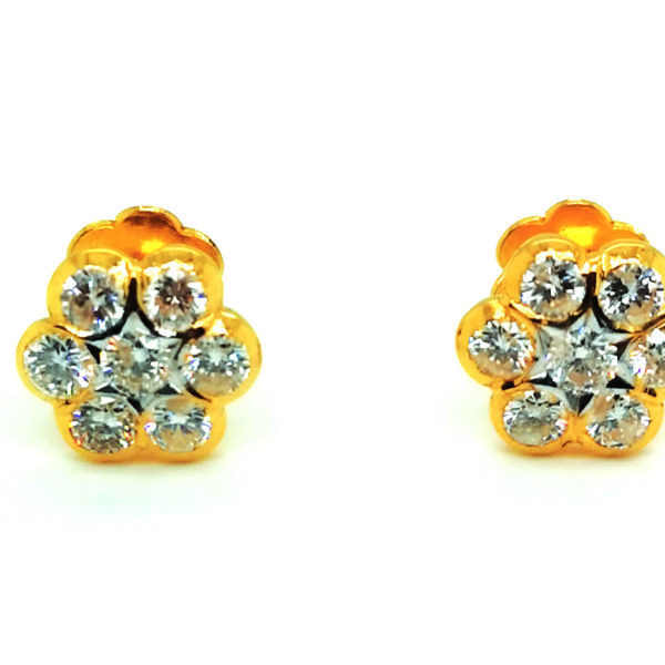 22K Yellow Gold Diamond Stud Earring