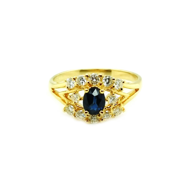 18K Yellow Gold Diamond Blue Sapphire Ring