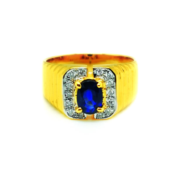 pre-owned 20K Yellow Gold Diamond Blue Sapphire Ring