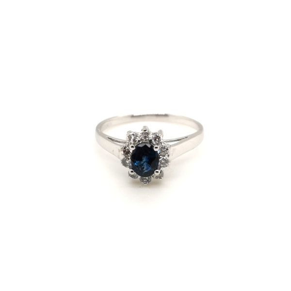 18K White Gold Blue Sapphire Diamond Ring