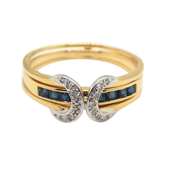 20K Yellow Gold Diamond Blue Sapphire Ring