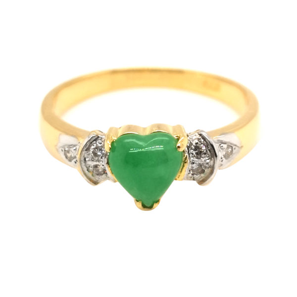 20K Yellow Gold Jade Diamond Two Tone Ring