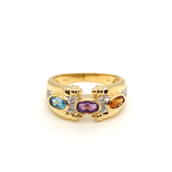 18K Yellow Gold Diamond Semi Precious Stones Ring