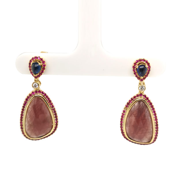 18K Yellow Gold Diamond Ruby/Sapphire Earring