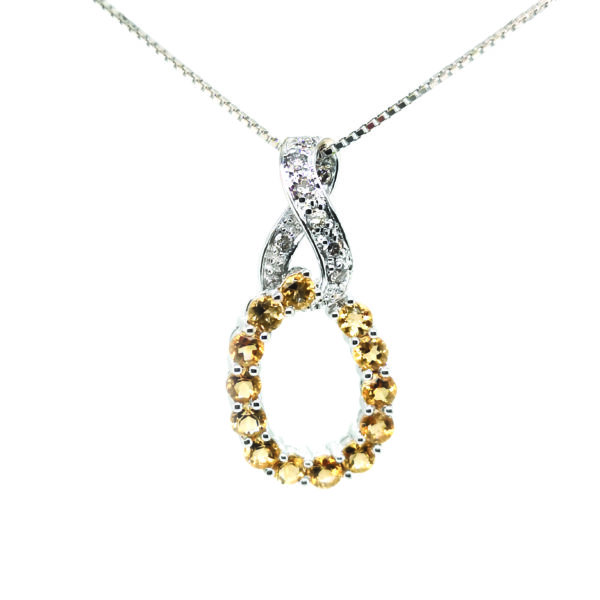 18K White Gold Diamond & Yellow Sapphire Pendant