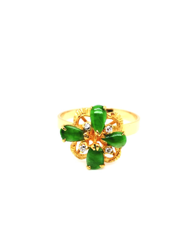 22K Yellow Gold Jade Diamond Ring