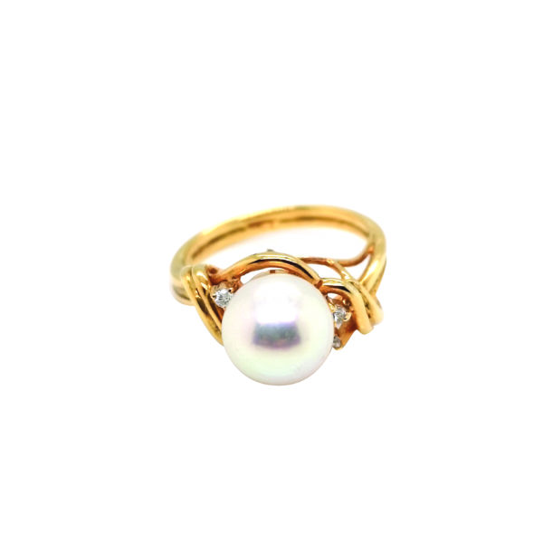 14K Yellow Gold Diamond Pearl Ring