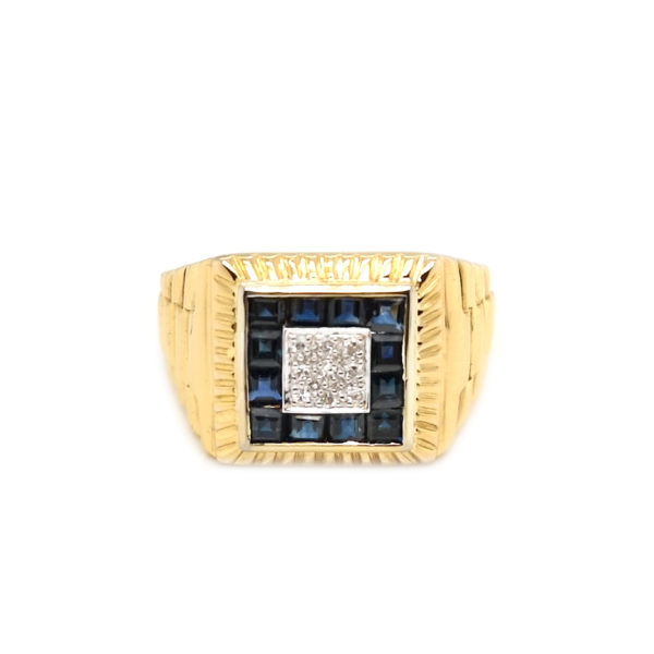 14K Yellow Gold Blue Sapphire Diamond Ring