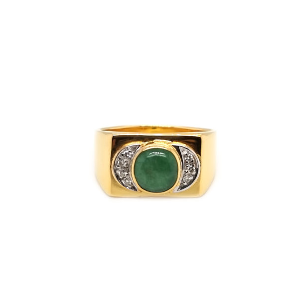 20K Yellow Gold Jade Diamond Ring