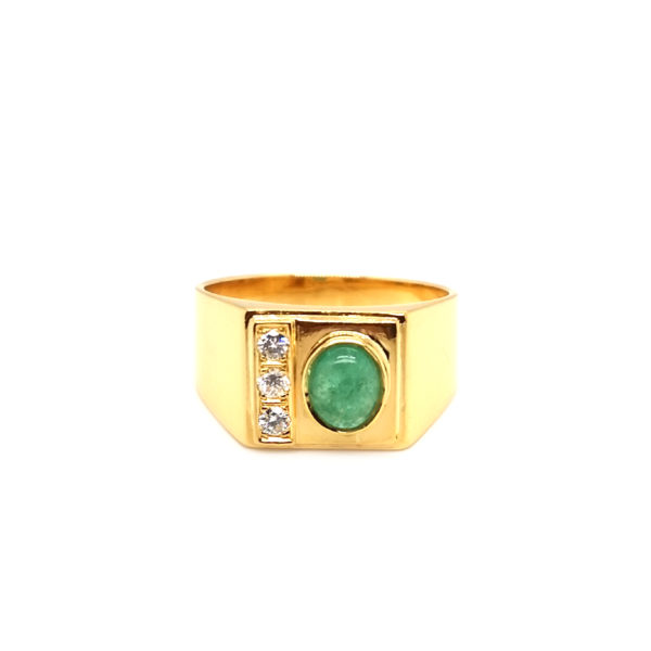 22K Yellow Gold Diamond Emerald Ring
