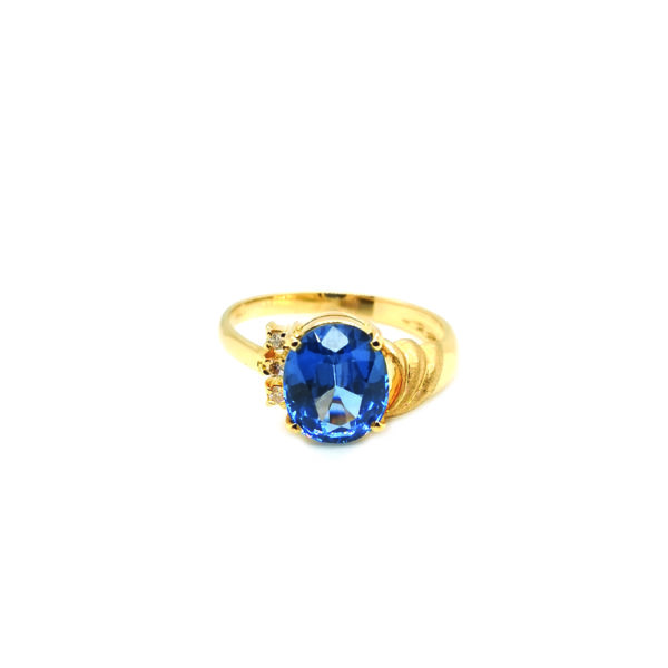 20K Yellow Gold Diamond Blue Topaz Ring