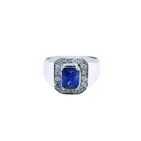 9K White Gold Blue Sapphire Diamond Ring