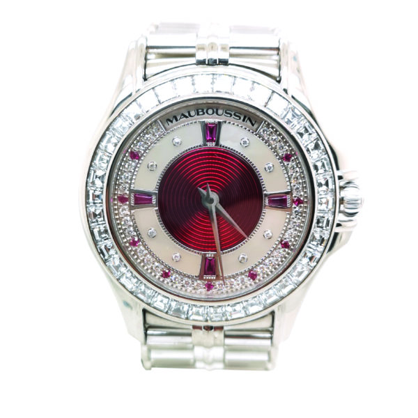 Mauboussin Diamond Ruby 18K White Gold Watch