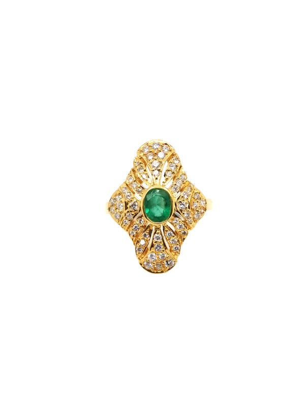 18K Yellow Gold Emerald Diamond Ring