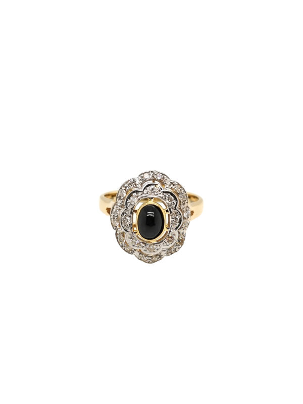 18K Yellow Gold Blue Sapphire Diamond Ring