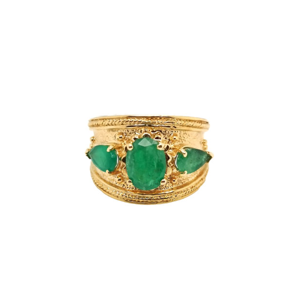 14K Yellow Gold Emerald Semi Precious Stone Ring