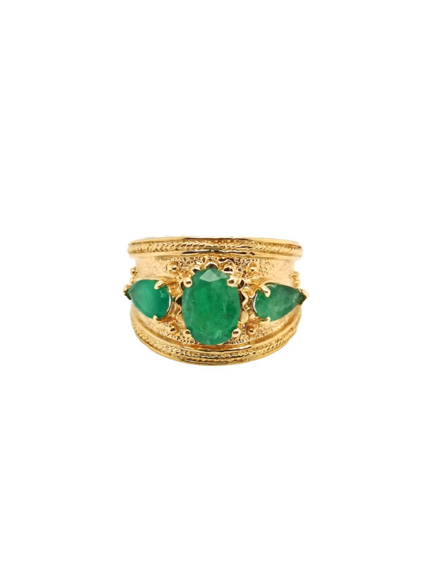 14K Yellow Gold Emerald Semi Precious Stone Ring