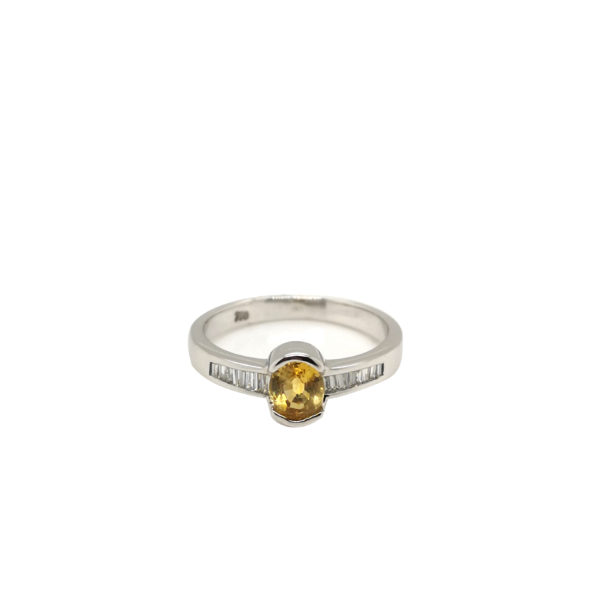 18K White Gold Yellow Sapphire Diamond Ring
