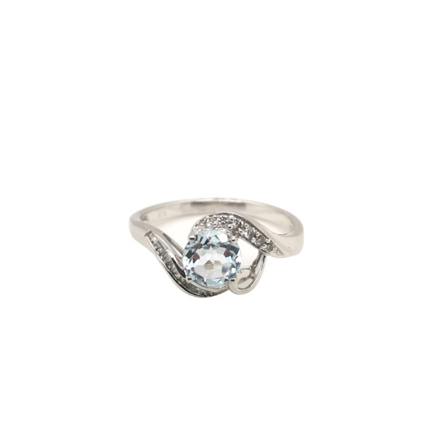 9K White Gold Aquamarine Diamond Ring