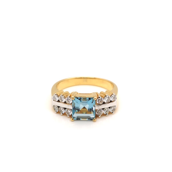 18K Yellow Gold Aquamarine Diamond Ring